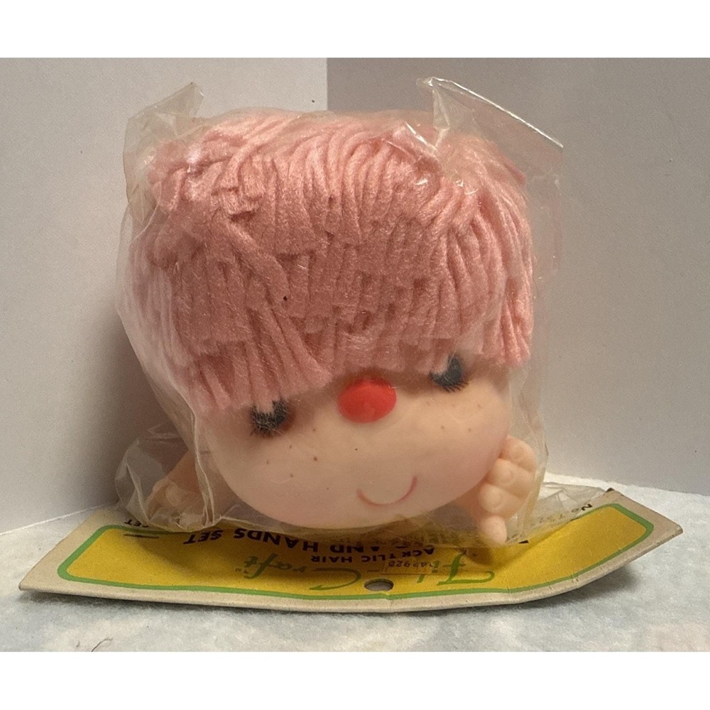 Fibre Craft Pink Hair Doll Head & Hands No. 7572 4.5" Acrylic Hair Plastic NEW